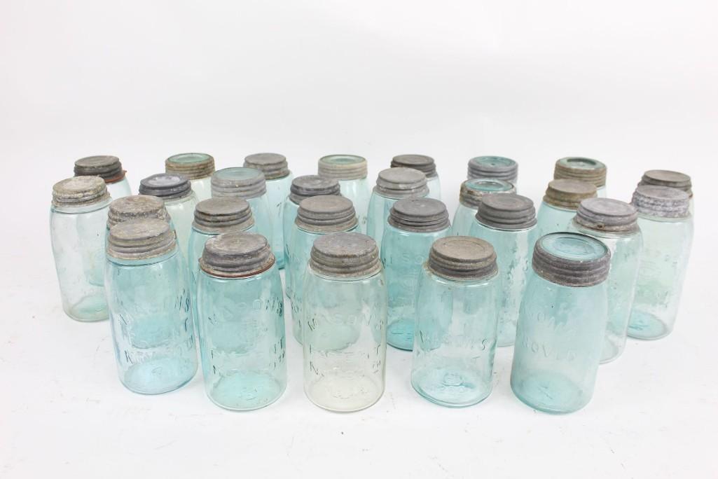 Lot of 27 Antique 19th C. Mason Jars with Metal Lids (1 of 10)