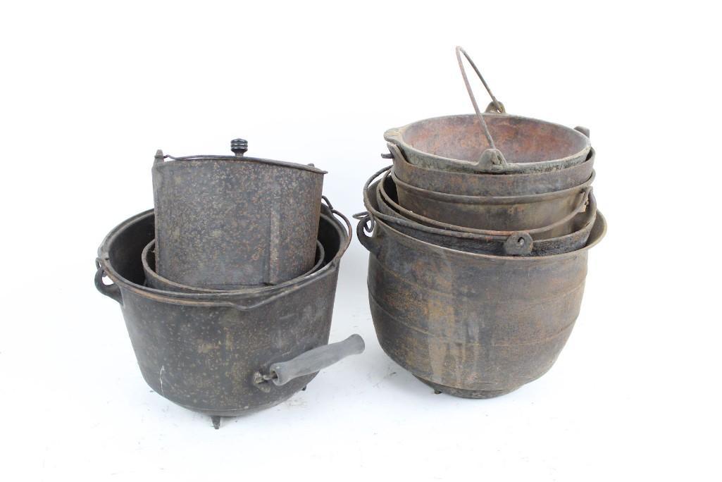 Lot of 9 Misc Antique Cast Iron Cauldrons w/ Gate Marks (1 of 10)