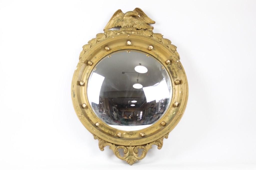 Round Convex Mirror with Gold Frame & Eagle Topper (1 of 7)