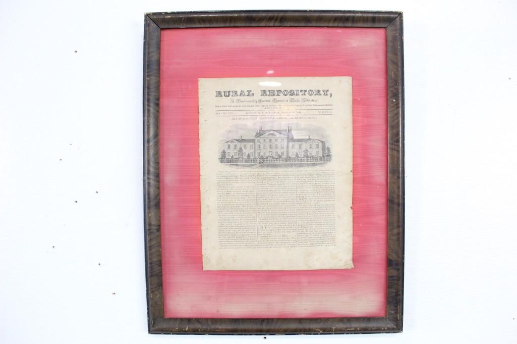 Antique 1841 Framed Rural Repository Newspaper Cover NY (1 of 6)