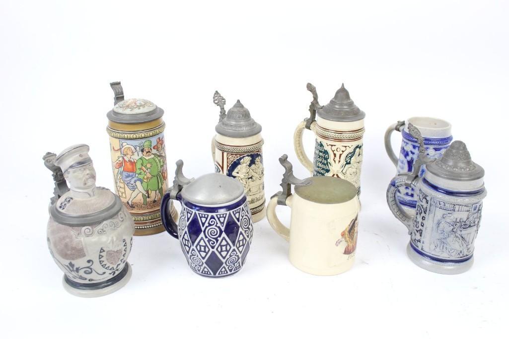 Antique Ceramic German Lidded Beer Steins, Lot 8 (1 of 10)