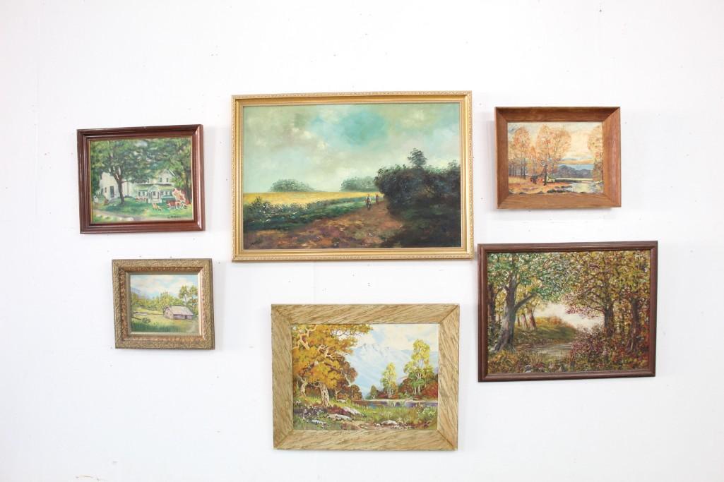 Antique Lot of 6 Beautiful Signed Landscape Paintings (1 of 10)