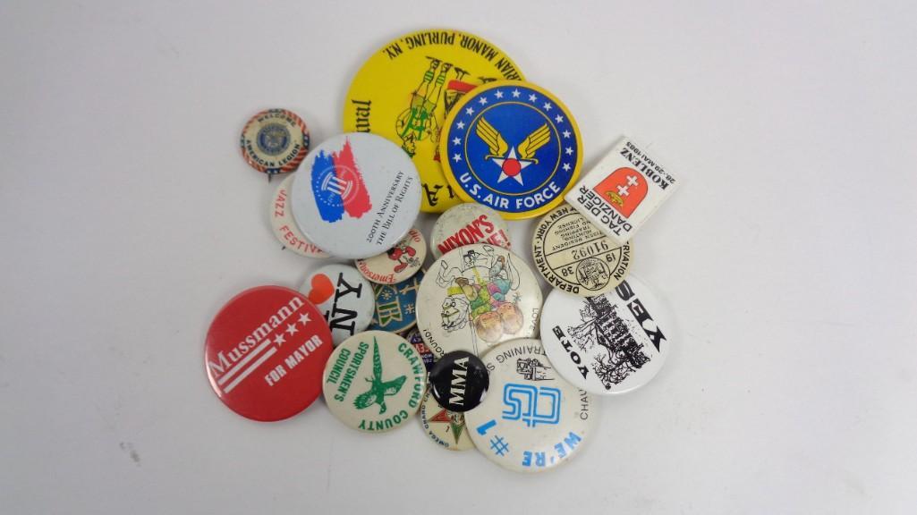 Lot of 24 Assorted Antique Political & Advertising Pins (1 of 3)