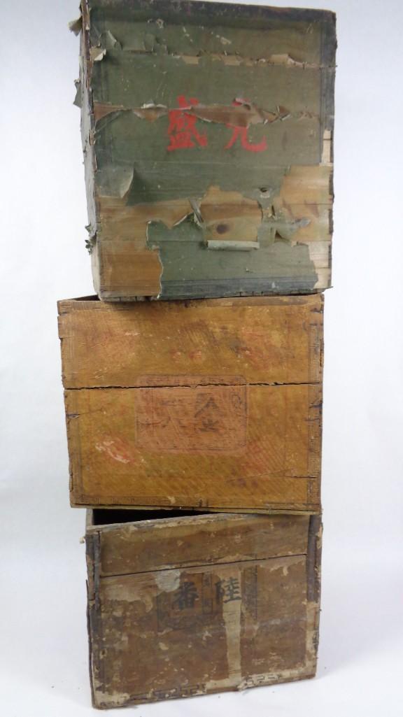 Lot of 3 Antique Wooden Japanese Tea Crates with Labels (1 of 9)