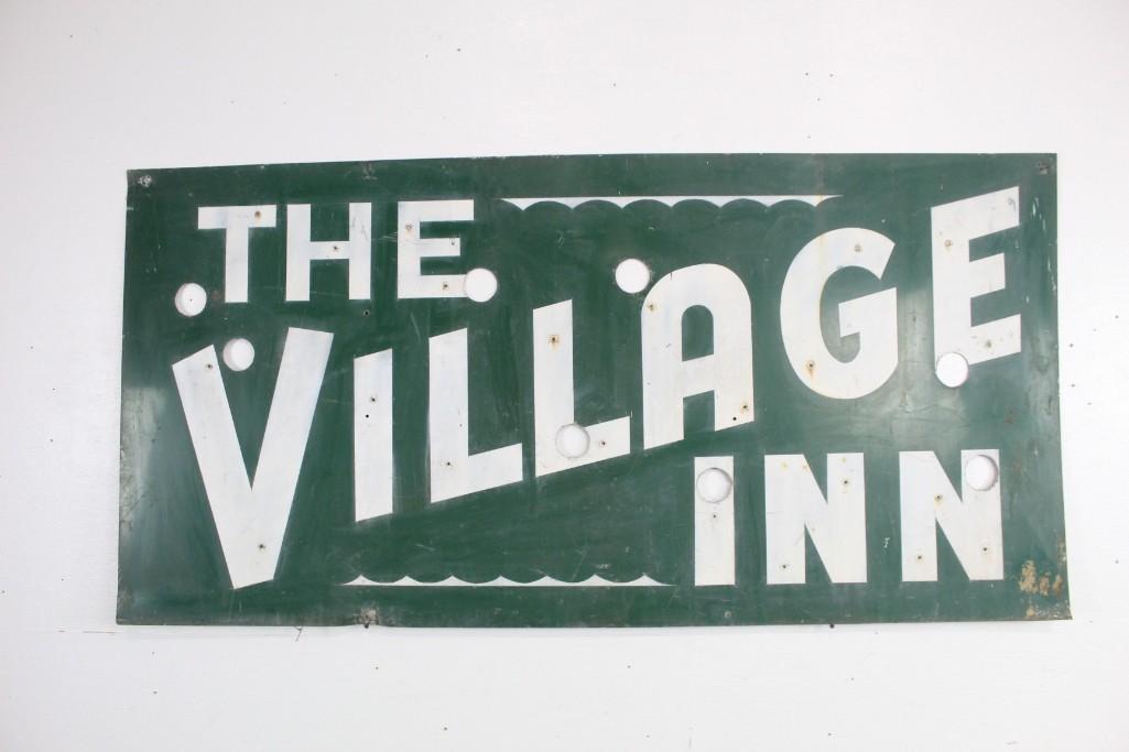 Large Antique Green & White Metal "Village Inn" Sign (1 of 7)
