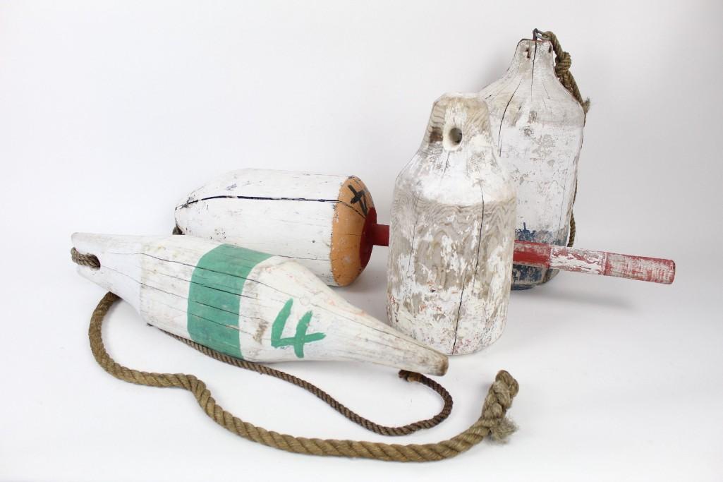 Lot of 4 Antique Nautical Painted Wooden Buoys (1 of 9)