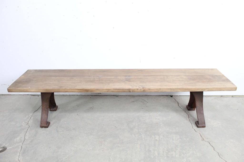 Industrial Cast Iron Leg Wood Bench/Coffee Table,6.5ft: Industrial Cast Iron Leg Wood Bench/Coffee Table,6.5ft. Wood has a lovely grain, and the short cast iron legs are charming. Cast Iron legs sure make for a sturdy bench! The