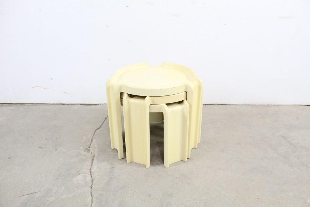 Set of 3 Kartell Nesting Tables, Mid-century Modern: Set of 3 Kartell Plastic Nesting Tables, Mid-century. Marked on base, "Kartell-Milano/ Designer Giotto Stoppino. Made in the 1970's. Would be useful when you need extra tables for visitors, and fir in