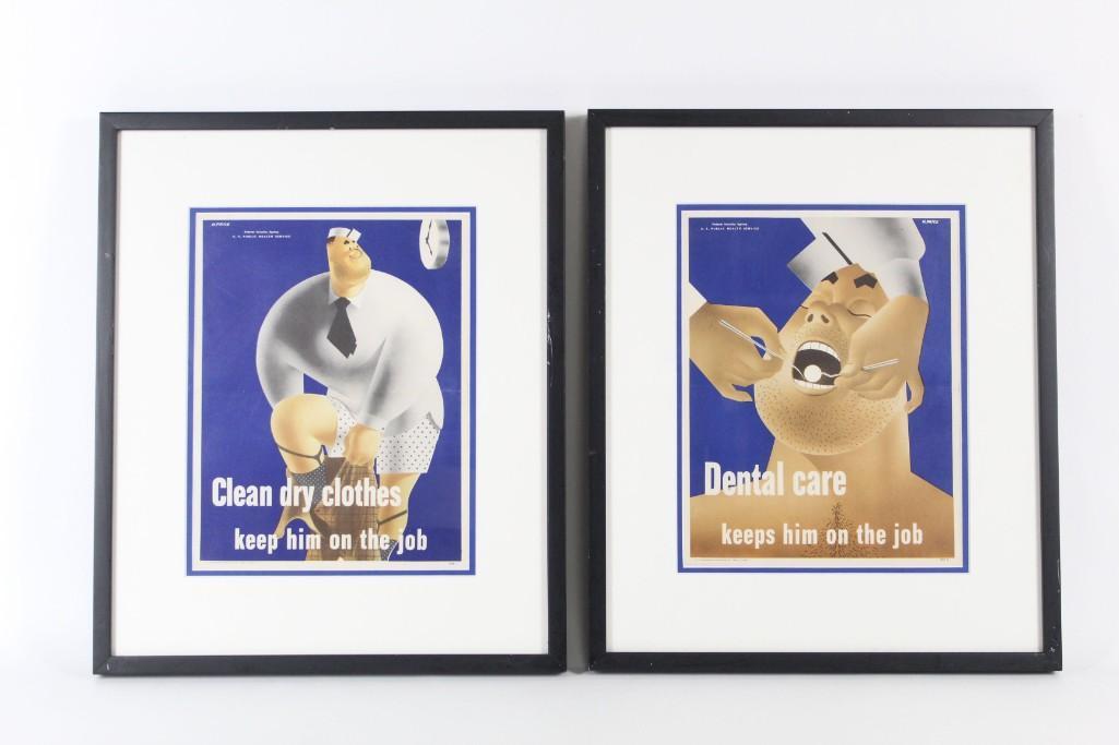 2 "H. Price" Framed World War II Public Service Posters: 2 "H. Price" Framed World War II Public Service Posters. Dated 1942, these bright and delightfully illustrated posters are attributed to the artist H. Price. They were distributed by the Federal Secur
