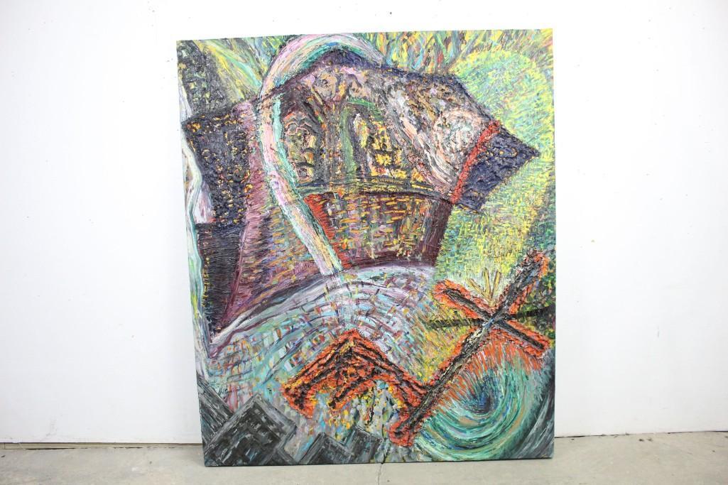 Contemporary Oil Acrylic Painting Philip Wofford 1986: Contemporary abstract large oil and acrylic painting titled Second Transmigration and dated 1986, by abstract expressionist Philip Wofford (American, b. 1935). Philip Wofford is known for his lyrical 