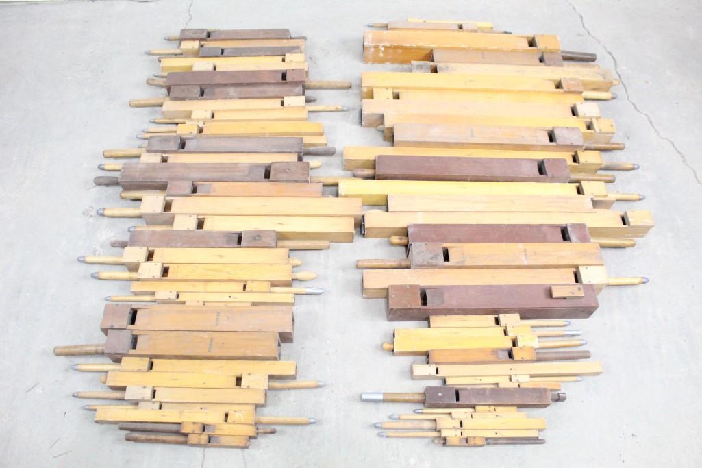 Huge Collection Wood Pipe Organ Parts Music Instrument: Huge Collection of Wood Pipe Organ Parts. Use these to repair organs, or even build your own. Dimensions range from 1.25 in h x 11 in w x .75 in d to 3.75 in h x 34 in w x 3.25 in d. Condition is good