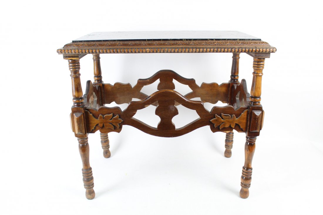 Antique Eastlake Marble Top Side Stand, 1 of 2: Antique Eastlake Marble Top Side Stand, 1 of 2. This is a very nice small side table with marble insert. In our other auction is another exct table with slightly different tone of wood. Dimensions are
