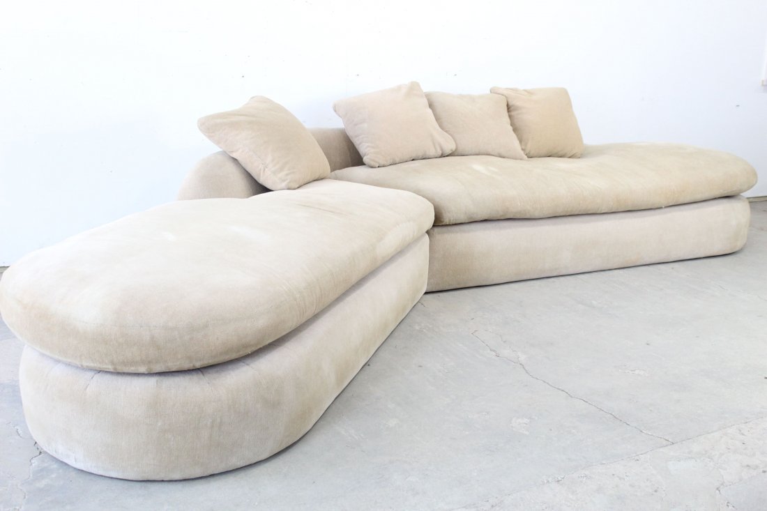 Mid Century Modern Sectional Sofa,Vladimir Kagan Style: Mid Century Modern Sectional Sofa,Vladimir Kagan Style. Its a velvet type material, very very very comfortable and cush. Huge can fit several people. No markings of maker, looks in the style of Vladim