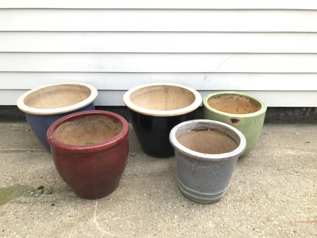 5 Large Colorful Glazed Ceramic Pots Garden Planters (1 of 3)