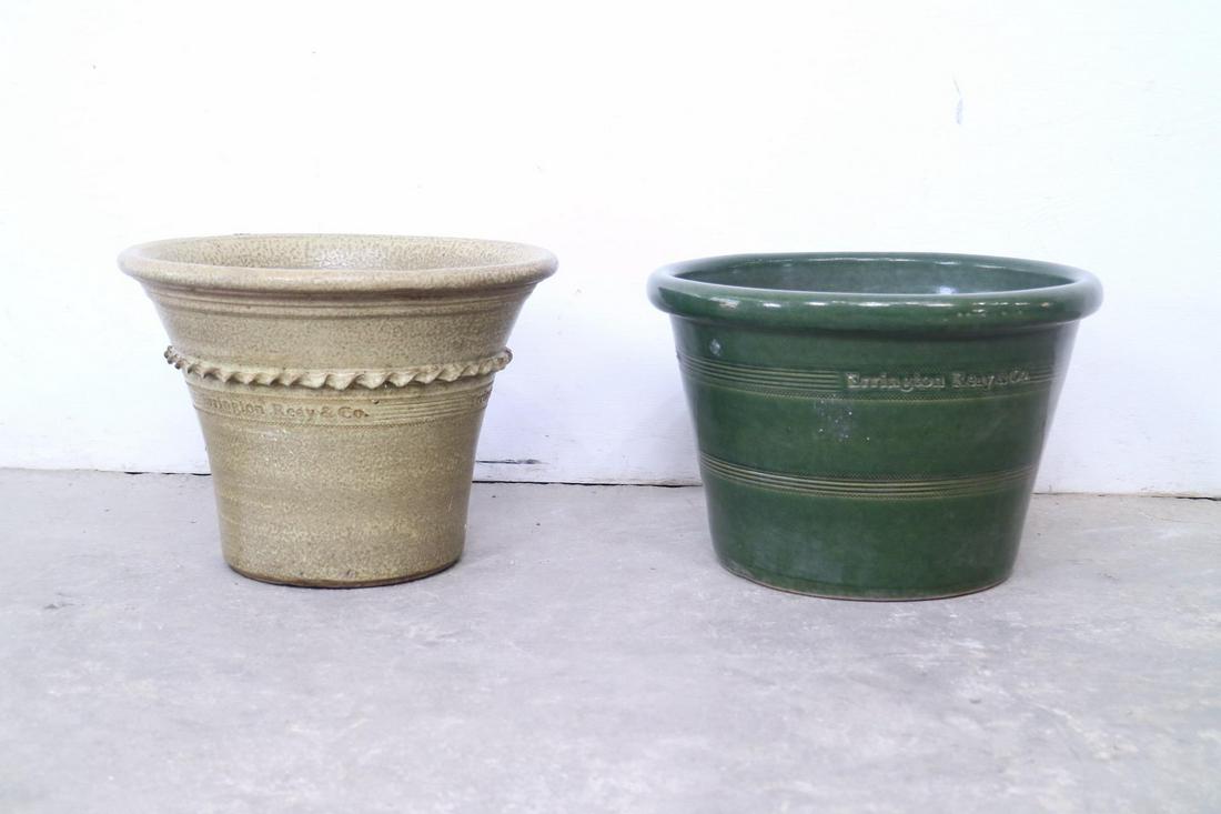 Two Large Errington Reay Pottery Planters Green & Beige (1 of 9)