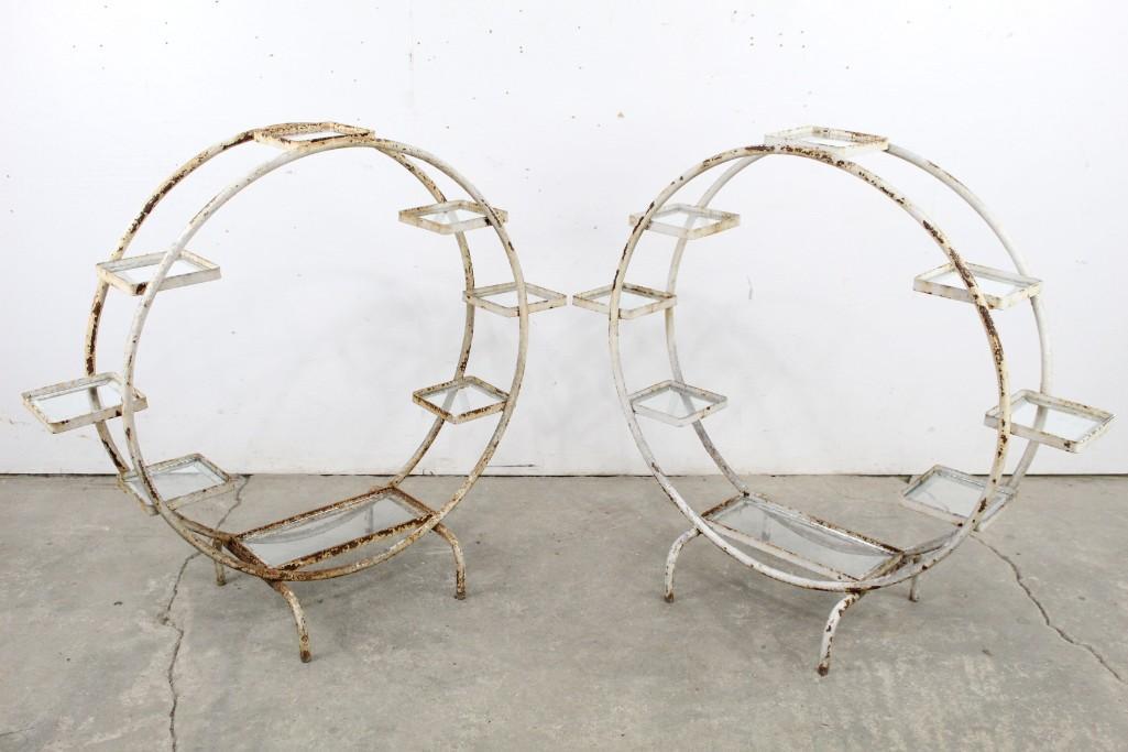 Pair Mid-Century Modern Circular Metal Plant Stands (1 of 4)