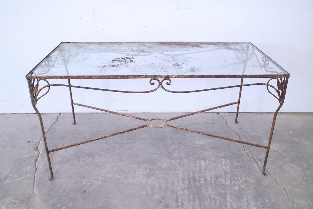 Iron & Glass Outdoor Garden Patio Table,Moss & Lichen (1 of 8)