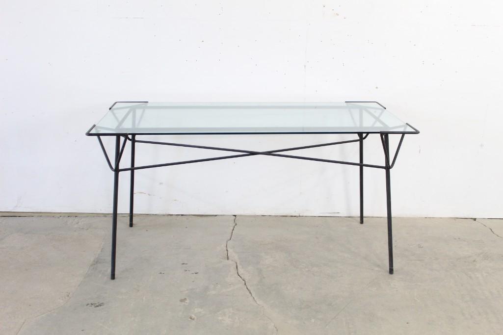 Mid Century Modern Glass & Iron Outdoor Patio Table (1 of 5)