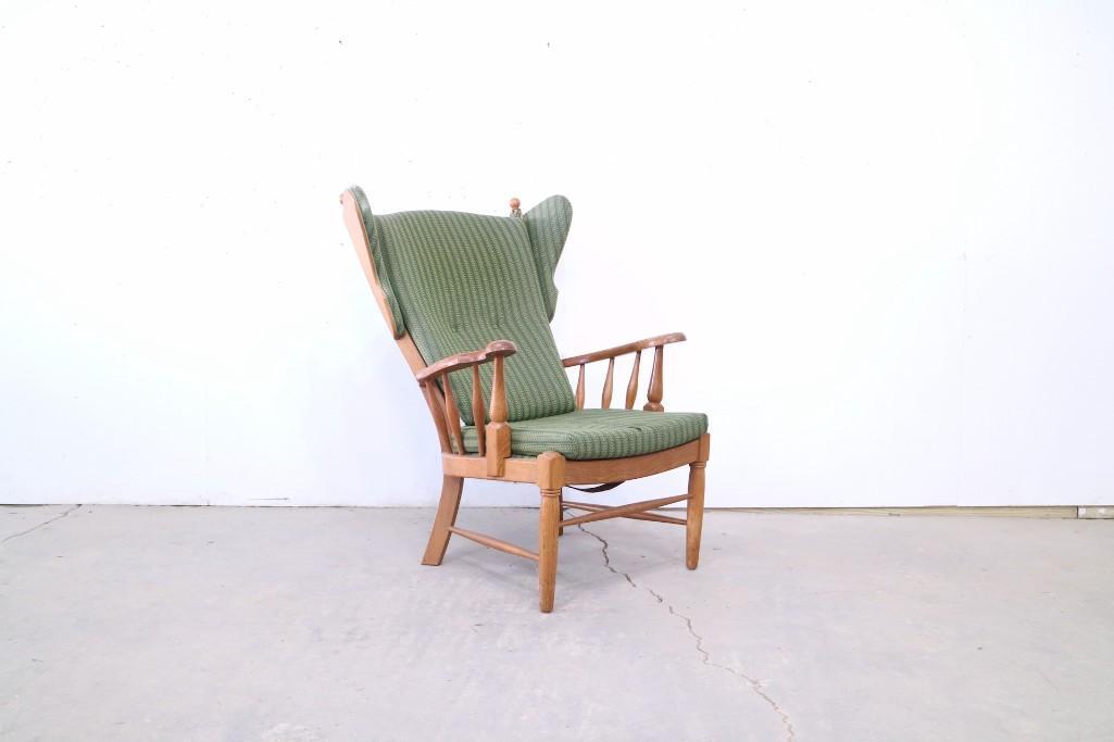 Danish Mid Century Modern Wingback Upholster Wood Chair (1 of 4)