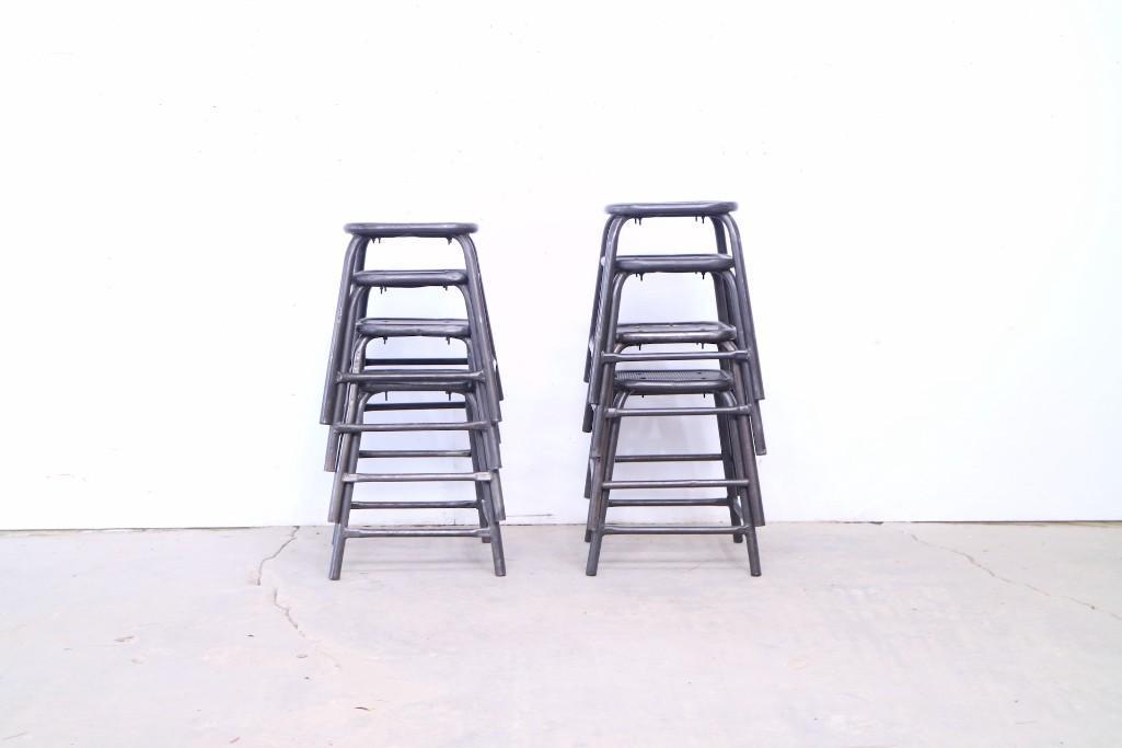 8 Perforated Industrial Metal Stacking Stools (1 of 6)