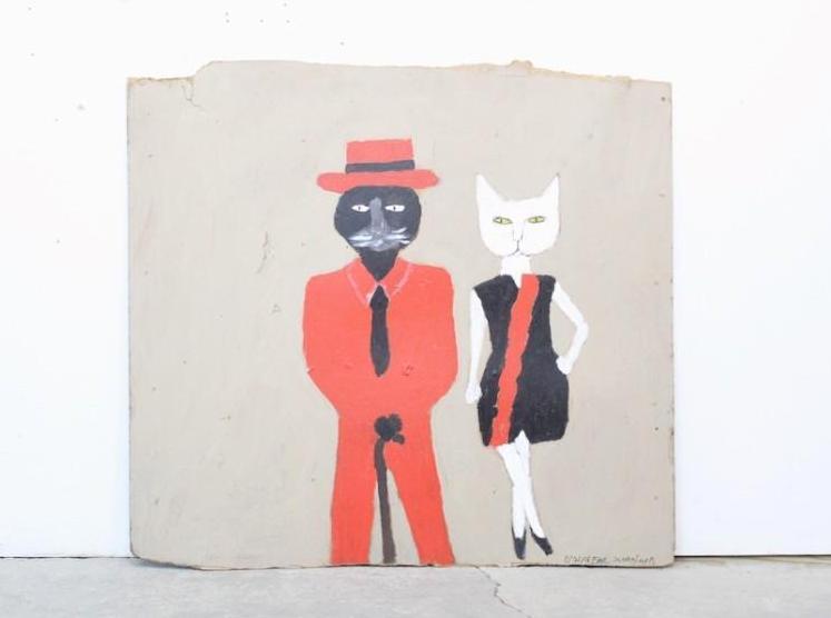 Outsider Painting, 2 Cats Dressed Up, Earl Swanigan (1 of 6)