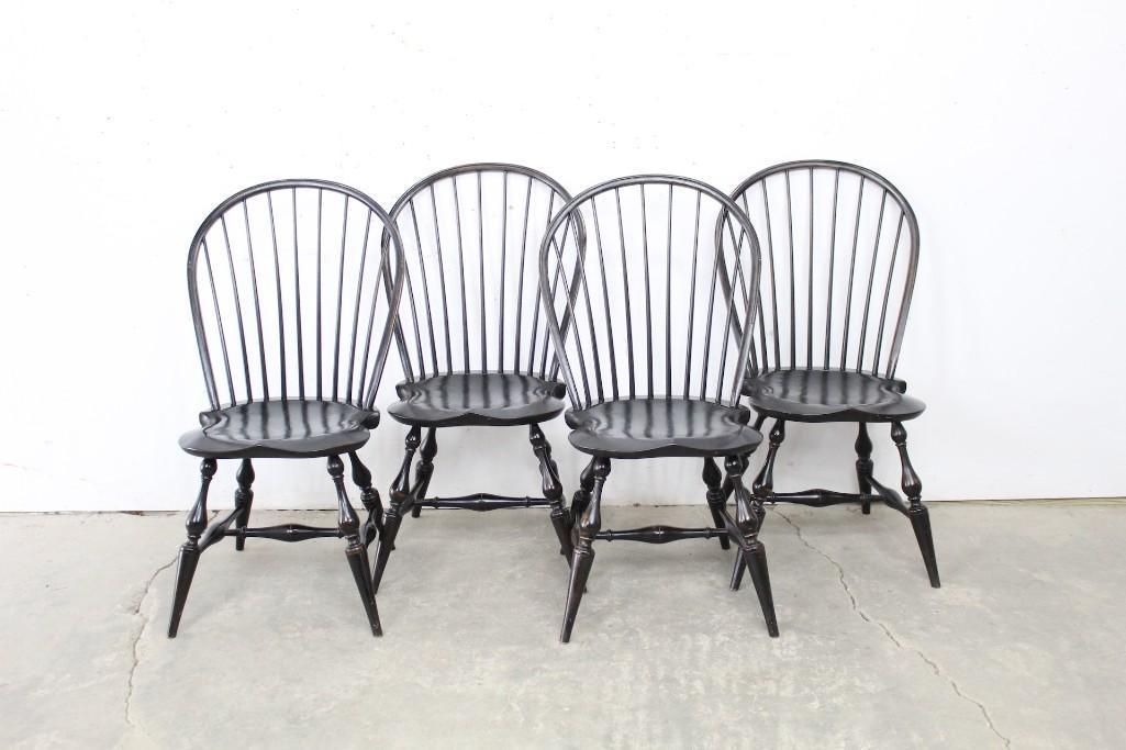 Set of 4 Windsor Chairs,20th C. Bench Made,Black (1 of 6)
