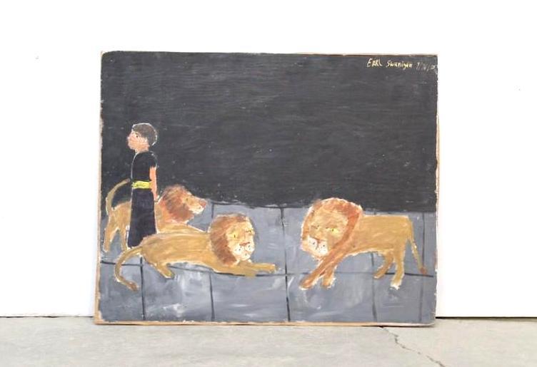 Outsider Painting Earl Swanigan, Daniel in Lion's Den (1 of 5)