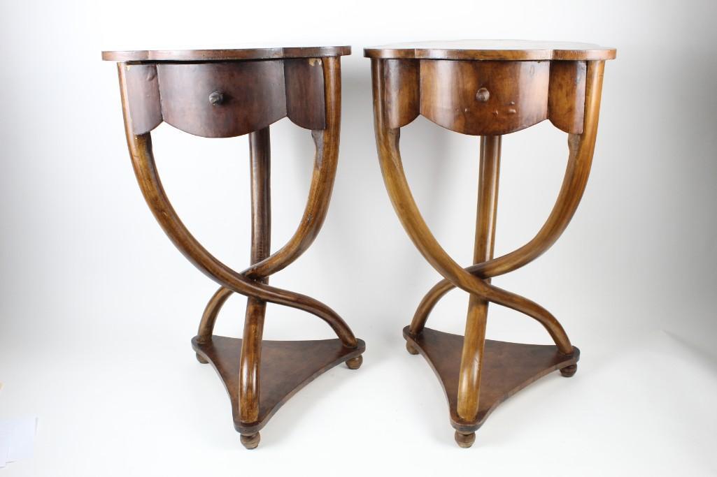 Pair of Twisted Wood Leg Ball Feet Side Tables,Stands (1 of 8)