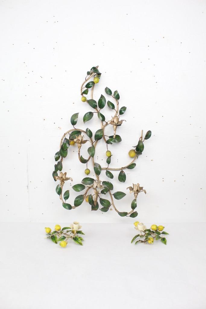 Set 3 Mid-Century Modern Tole Lemon Tree Candle Holders (1 of 6)