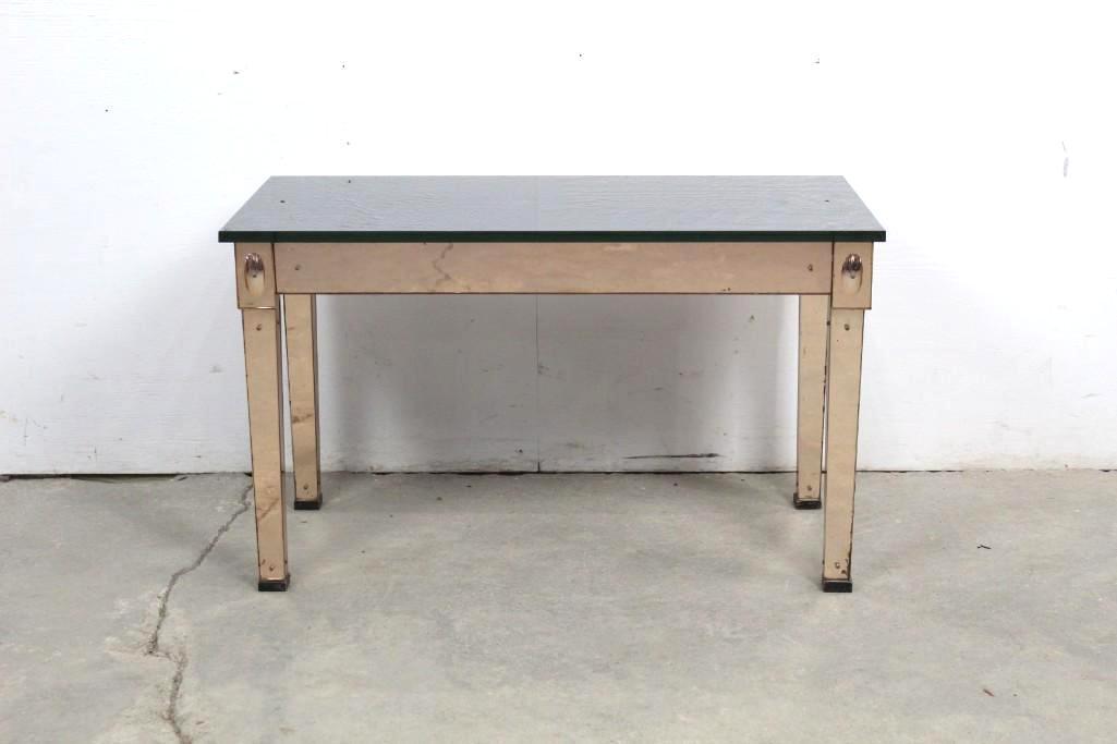 Peach Mirrored Glass Side Table w/ Black Glass Top (1 of 5)