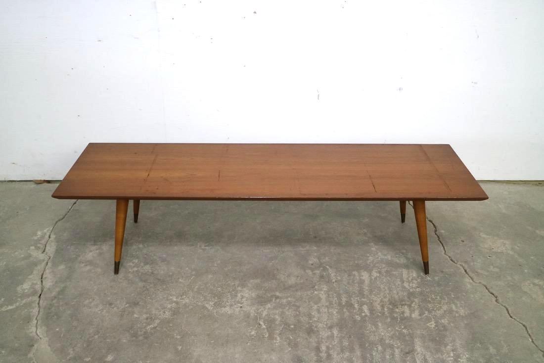 Mid Century Modern Long Wood Coffee Table w/Brass Feet (1 of 5)