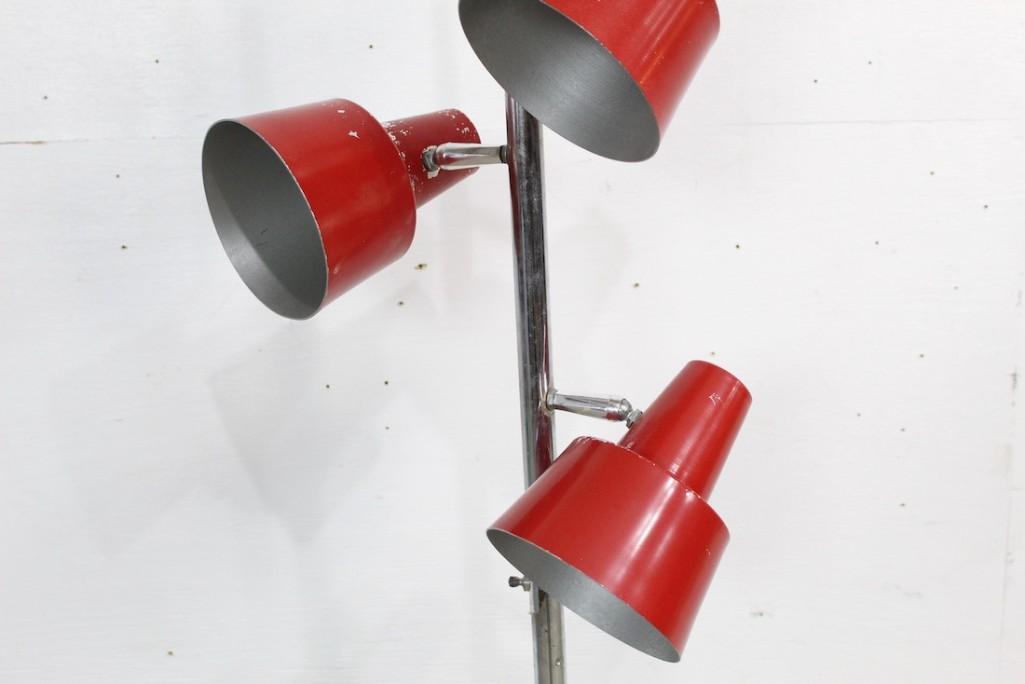 Mid Century Modern 3 Bulb Floor Lamp Red Metal Shades (1 of 6)