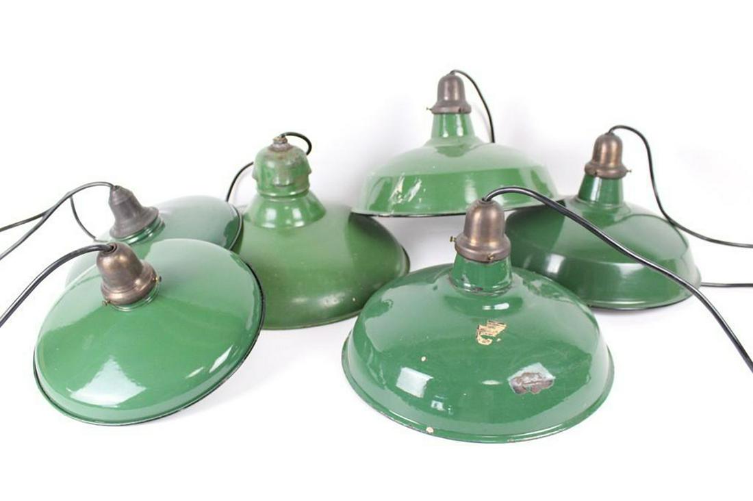 6 Industrial Vintage Green Enamel Hanging Lights, Armco (1 of 13)