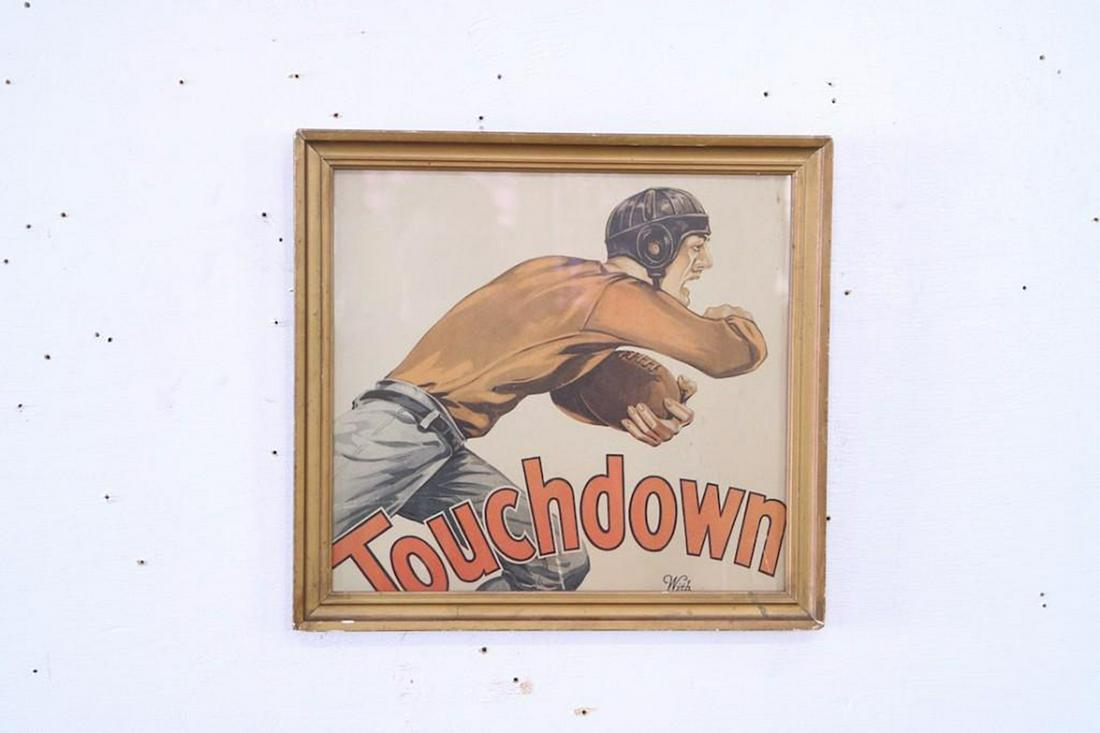 Antique Partial Framed Sign Football Player "Touchdown" (1 of 3)