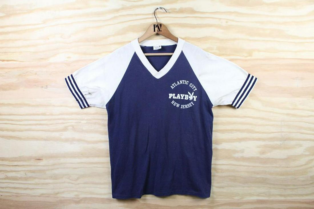 Navy M/L Playboy Atlantic City Vintage T-Shirt 1980's (1 of 7)