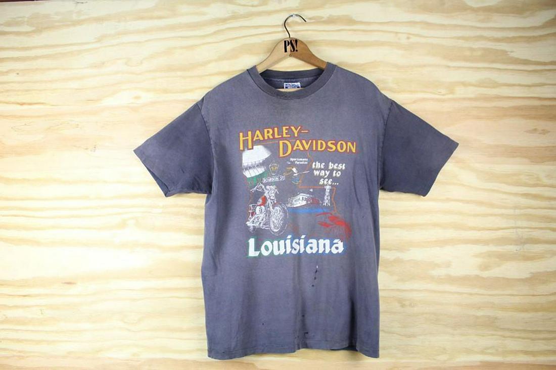 Gray M Harley Davidson Cajun Cycles LA Vintage T-Shirt: SHIPPING: We will ship this item in-house, for a $12 flat rate to the Continental US; $2 for each additional shirt. Please contact us for a shipping quote on larger quantities. Gray M Harley Davidson 