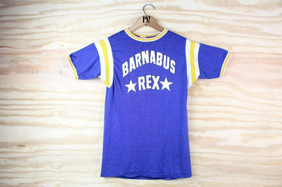 Blue S Barnabus Rex NYC Bar Jersey Vintage T-Shirt 70's: SHIPPING: We will ship this item in-house, for a $12 flat rate to the Continental US; $2 for each additional shirt. Please contact us for a shipping quote on larger quantities. Blue S Barnabus Rex NYC