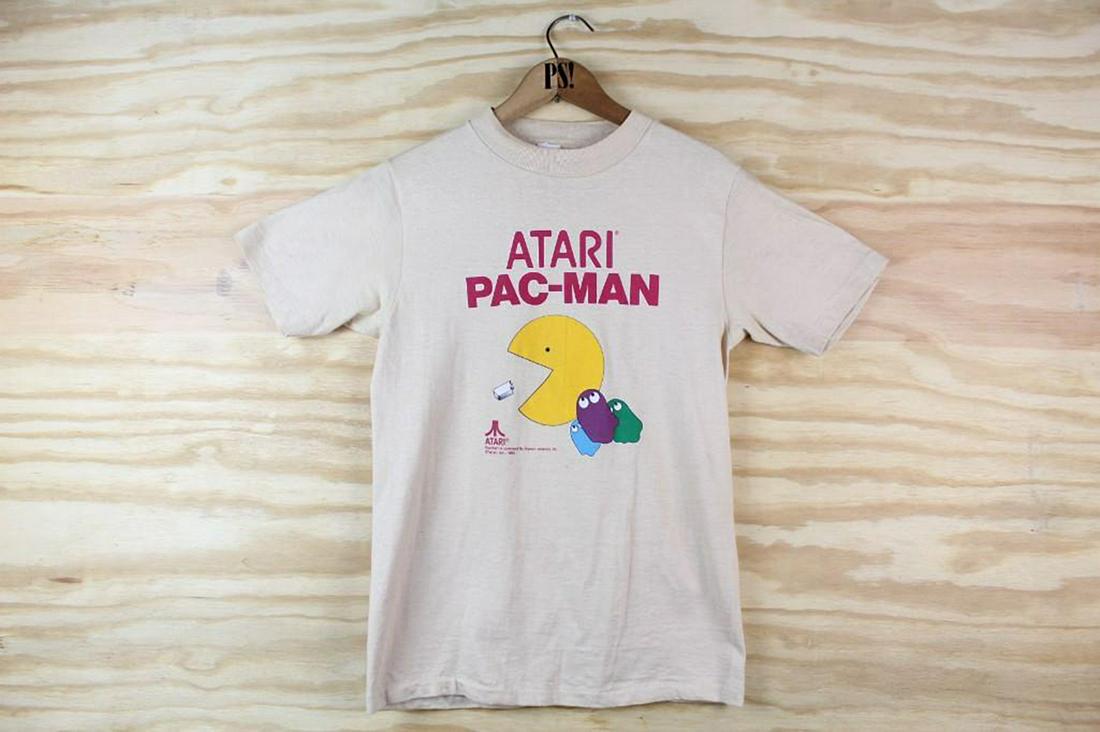 Tan S/M Atari Pac-Man Vintage Video Game T-Shirt 1982 (1 of 7)