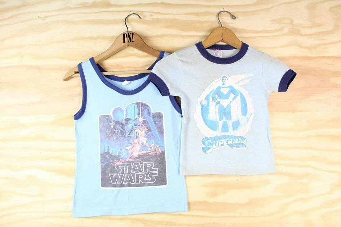 Pair Kids S&M Star Wars & Superman Vintage T-Shirts 70s: SHIPPING: We will ship this item in-house, for a $12 flat rate to the Continental US; $2 for each additional shirt. Please contact us for a shipping quote on larger quantities. Pair Kids S & M Sta
