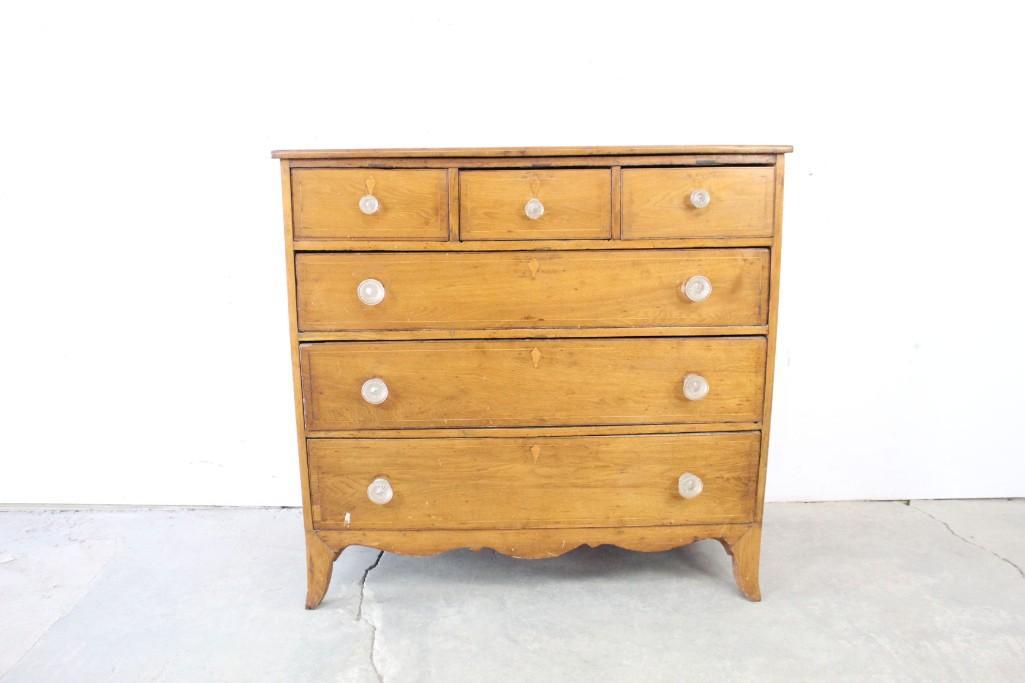 Tall Wooden Dresser w/ Cut Glass Knobs,Inlaid Keyholes (1 of 10)