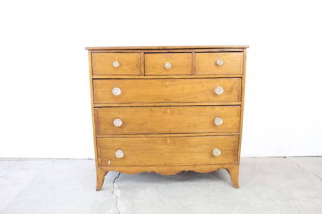 Tall Wooden Dresser w/ Cut Glass Knobs,Inlaid Keyholes: Tall Wooden Dresser w/ Cut Glass Knobs,Inlaid Keyholes. This would be a great piece for any space. The keyholes have been altered to inlaid diamond wood at some point in its life. Great curved feet.