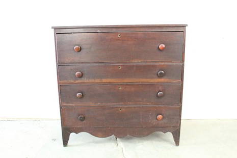 Antique Dark Wood Chest of Drawers Dresser,Country: Antique dark wood chest/dresser with four drawers. This would be a great addition to a farmhouse setting. Dimensions are 44 in h x 44 in w x 21.5 in d. Condition is fair, with minor scruffs and