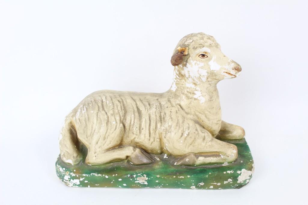 Antique Chalkware Figure Sheep Sitting,Folk Art Lamb (1 of 8)