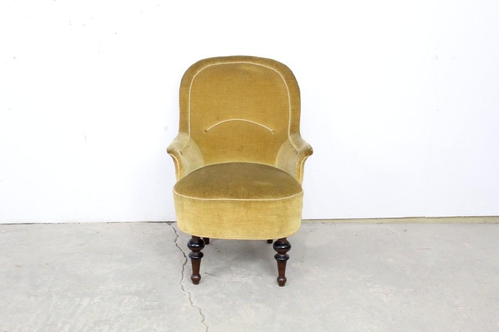 Victorian Parlor Slipper Chair Mustard Velvet Upholster (1 of 5)