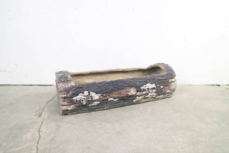 Vintage Faux Bois Fiberglass Log Planter Garden: Faux Bois Fiberglass Log Planter for your Garden Landscape. Faux log, made of fiberglass, lies on its side with a large opening on the top for your plants. Three holes on the bottom allow water to