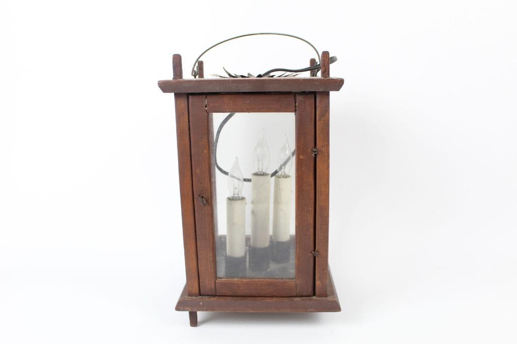 Hanging Wood & Glass, Electric Candle Lantern Light (1 of 6)
