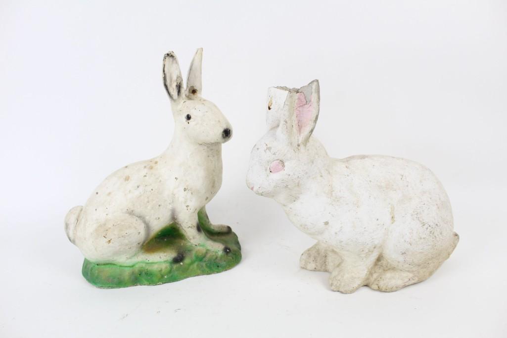 Lot of 2 Old Cement Bunny Rabbit Garden Ornaments (1 of 8)