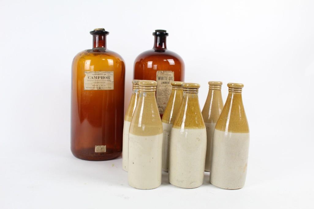 8 Bottles,Stoneware Ginger Beer,Amber Glass Apothecary (1 of 7)