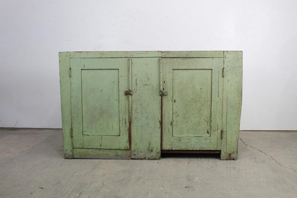 Antique Primitive 2 Door Green Painted Wooden Cupboard (1 of 11)