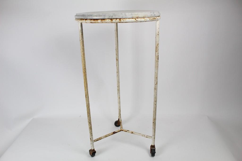 Marble Top & Iron Rolling Industrial Sculpture Stand (1 of 5)